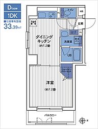 都営三田線 三田駅 徒歩6分の賃貸マンション 9階1DKの間取り