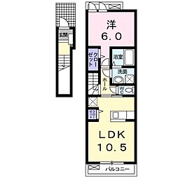 シャノワールII 2階1LDKの間取り