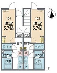 カインドネス八王子上野 1Kの間取図画像
