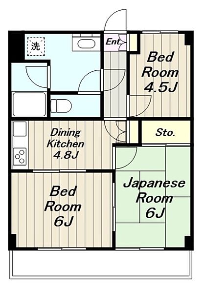 神奈川県大和市南林間１丁目(賃貸マンション3DK・5階・47.93㎡)の写真 その2