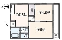 コーポさつき 2階2DKの間取り