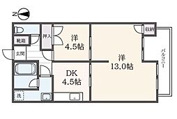 リファイン柴田 2DKの間取図画像