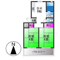 大蓮グリーンマンション 2DKの間取図画像