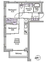 イプセ白金台 4階2LDKの間取り
