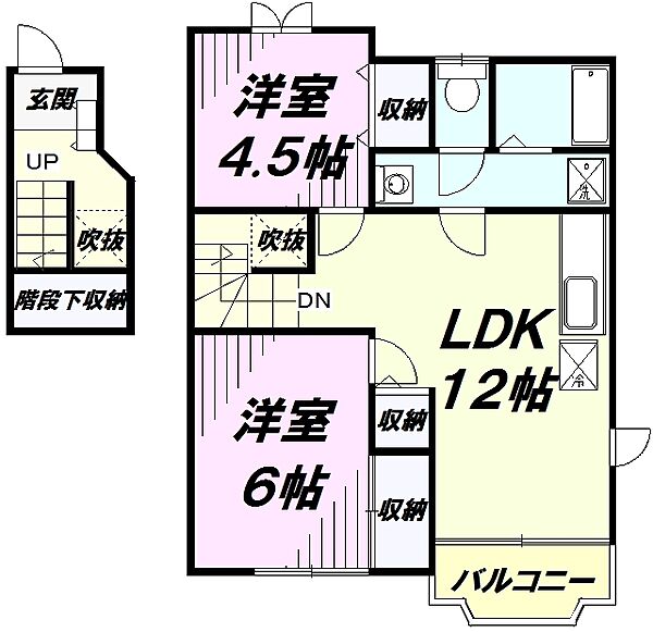 メープル　B ｜埼玉県日高市大字森戸新田(賃貸アパート2LDK・2階・58.53㎡)の写真 その2