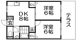 ドュエリング香里 2DKの間取図画像