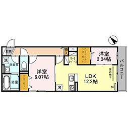 JR東海道・山陽本線 大久保駅 徒歩20分の賃貸アパート 2階2LDKの間取り