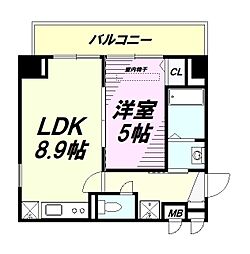 JR中央線 豊田駅 徒歩2分の賃貸マンション 8階1LDKの間取り