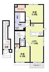 （仮称）足立区六木3丁目計画 2階2LDKの間取り