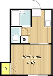 アレイ古淵2番館 1DKの間取図画像