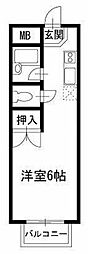 ジュネスドミール 1階ワンルームの間取り