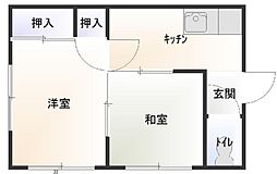 ねぶた荘 1階2Kの間取り