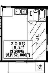 舟渡ハイツ1号館 ワンルームの間取図画像