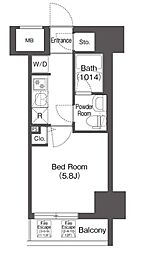スタイリオフィット溝の口 2階1Kの間取り