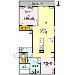 ディアコート鷹合 2LDKの間取図画像