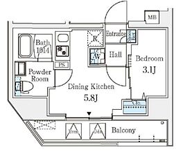 クラリティア文京湯島 10階1DKの間取り