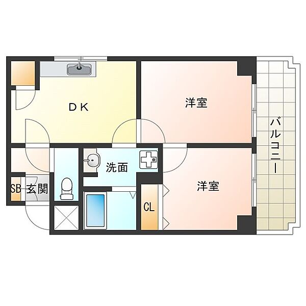 大阪府大阪市西淀川区千舟２丁目(賃貸マンション2DK・2階・38.00㎡)の写真 その2