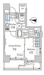 パークアクシス東高円寺 1DKの間取図画像