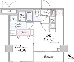 KDXレジデンス町田North 3階1DKの間取り