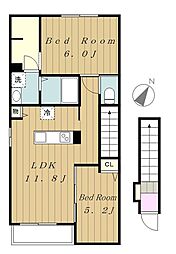 アルバI 2階2LDKの間取り