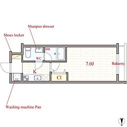 ルーチェ桃山 1階1Kの間取り