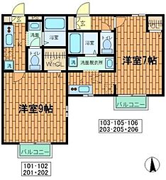 ハーツデール 1階1Kの間取り