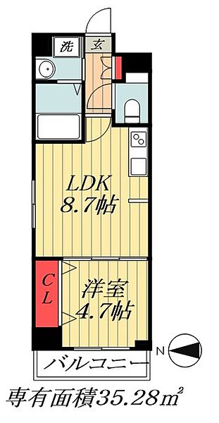 千葉県市川市新田５丁目(賃貸マンション1LDK・3階・35.28㎡)の写真 その2