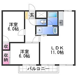 南海線 紀ノ川駅 徒歩9分の賃貸マンション 3階2LDKの間取り