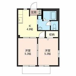 サンミッシェル 1階2Kの間取り