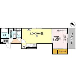 GRAMM桂北滝川　C棟 3階1LDKの間取り