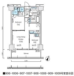 ロイヤルパークス赤羽ノース 9階2LDKの間取り
