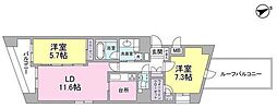 ザ・パームス代々木上原コスモテラス 2LDKの間取図画像