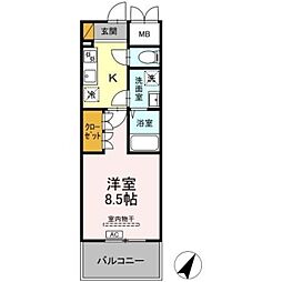D-ROOM千葉中央 1Kの間取図画像