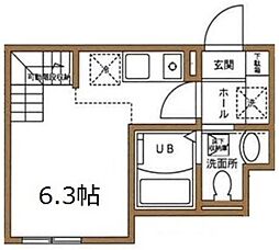 ハーミットクラブハウス川崎大師 2階ワンルームの間取り