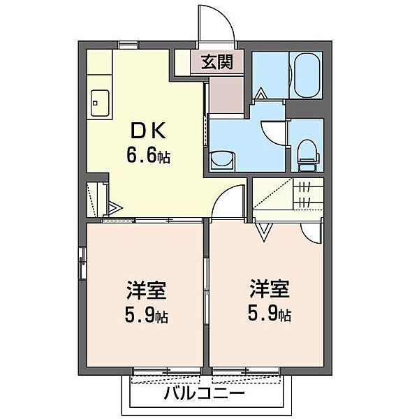 メゾン白鳥　Ｂ 00202｜茨城県下妻市今泉(賃貸アパート2DK・2階・41.50㎡)の写真 その2