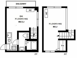 サンドルチェII 2階1DKの間取り