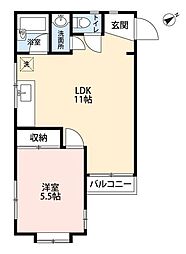 ロワール栗木台 1LDKの間取図画像