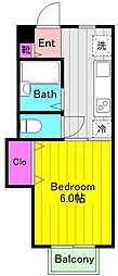 アトラス調布 1Kの間取図画像