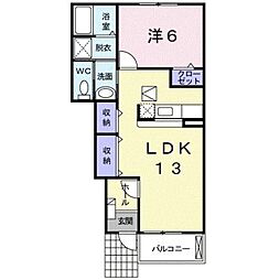 プレシャスコートＫ西浜 1階1LDKの間取り