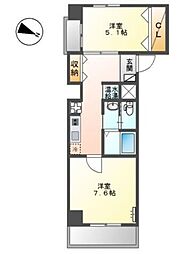 アリウス川崎 8階2Kの間取り
