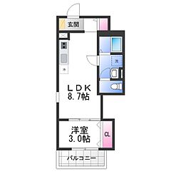 JR阪和線 富木駅 徒歩5分の賃貸アパート 3階1LDKの間取り