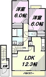 西武拝島線 西武立川駅 バス8分 シドメ窪下車 徒歩3分の賃貸アパート 2階2LDKの間取り