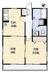 ハイムフラワー 1階2DKの間取り