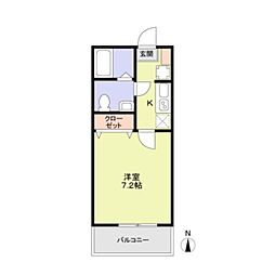 α(アルファ) parks hills 1Kの間取図画像