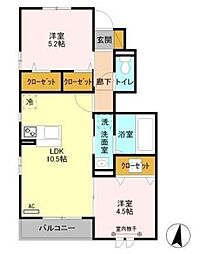 ハーモニーコーポ Ａ 1階2LDKの間取り
