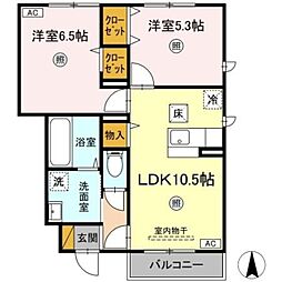 ソンケン 1階2LDKの間取り