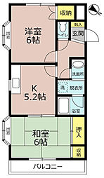 山崎ハイツ 2Kの間取図画像