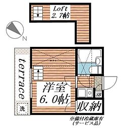 ツインB 1Kの間取図画像