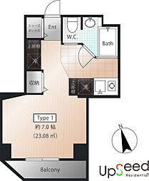 ミキビルタイプオー 2階ワンルームの間取り