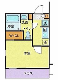 JR常磐線 松戸駅 徒歩10分の賃貸マンション 1階1Kの間取り